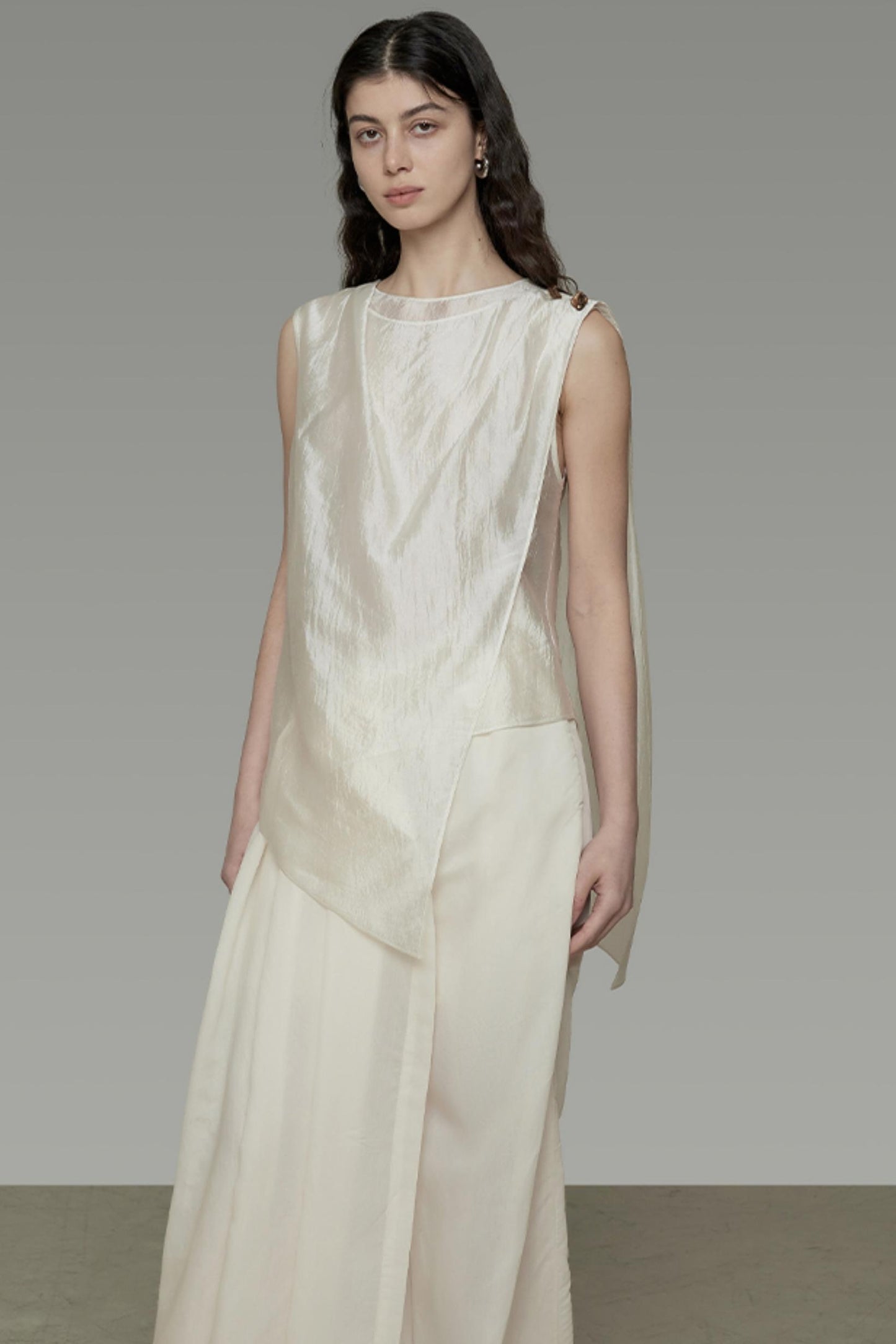 Draped Asymmetric Wide-Leg Trousers