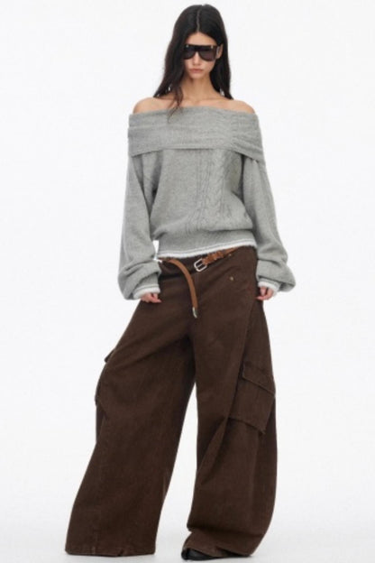 Distressed Wide-Leg Cargo Pants