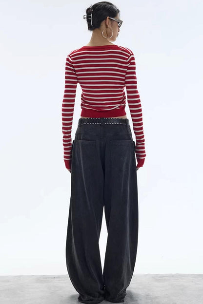 Striped Color-Block Knitted Cardigan