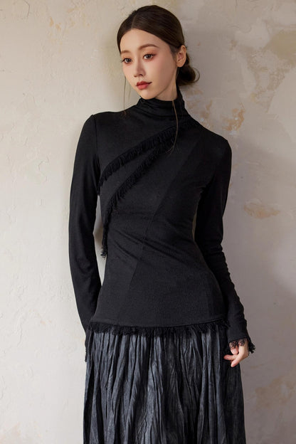 White Wool Turtleneck Knit Top