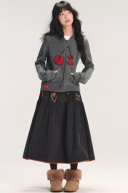 Hand-Painted Cherry Hooded Jacket