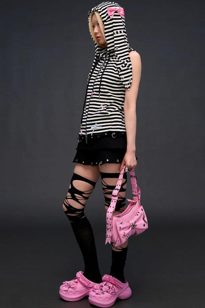 Rhinestone Bowknot Striped Vest
