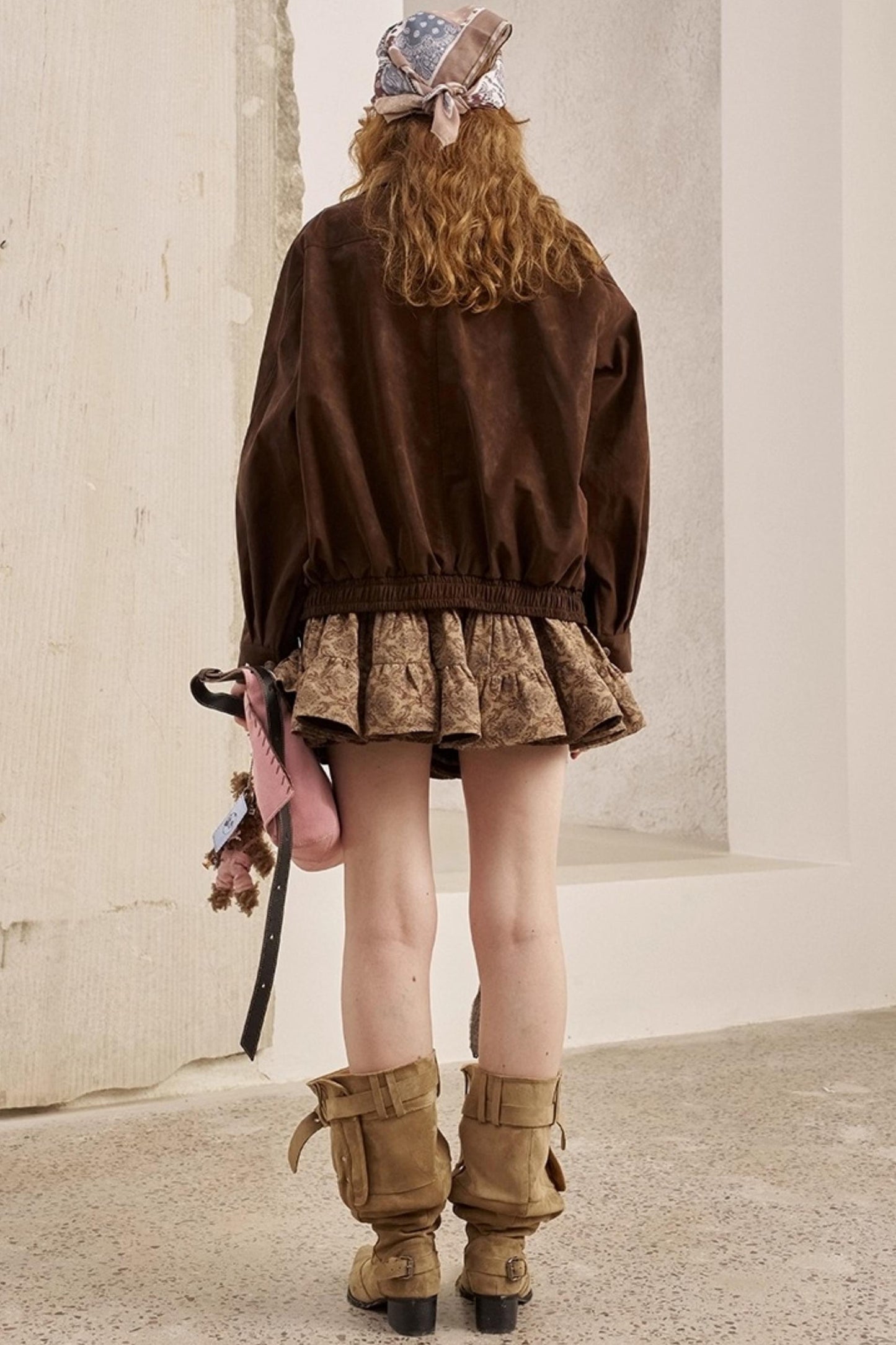 Embroidered Stand Leather Jacket