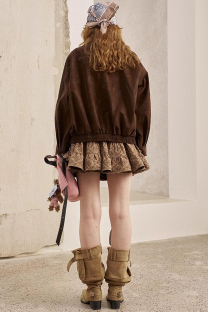 Embroidered Stand Leather Jacket