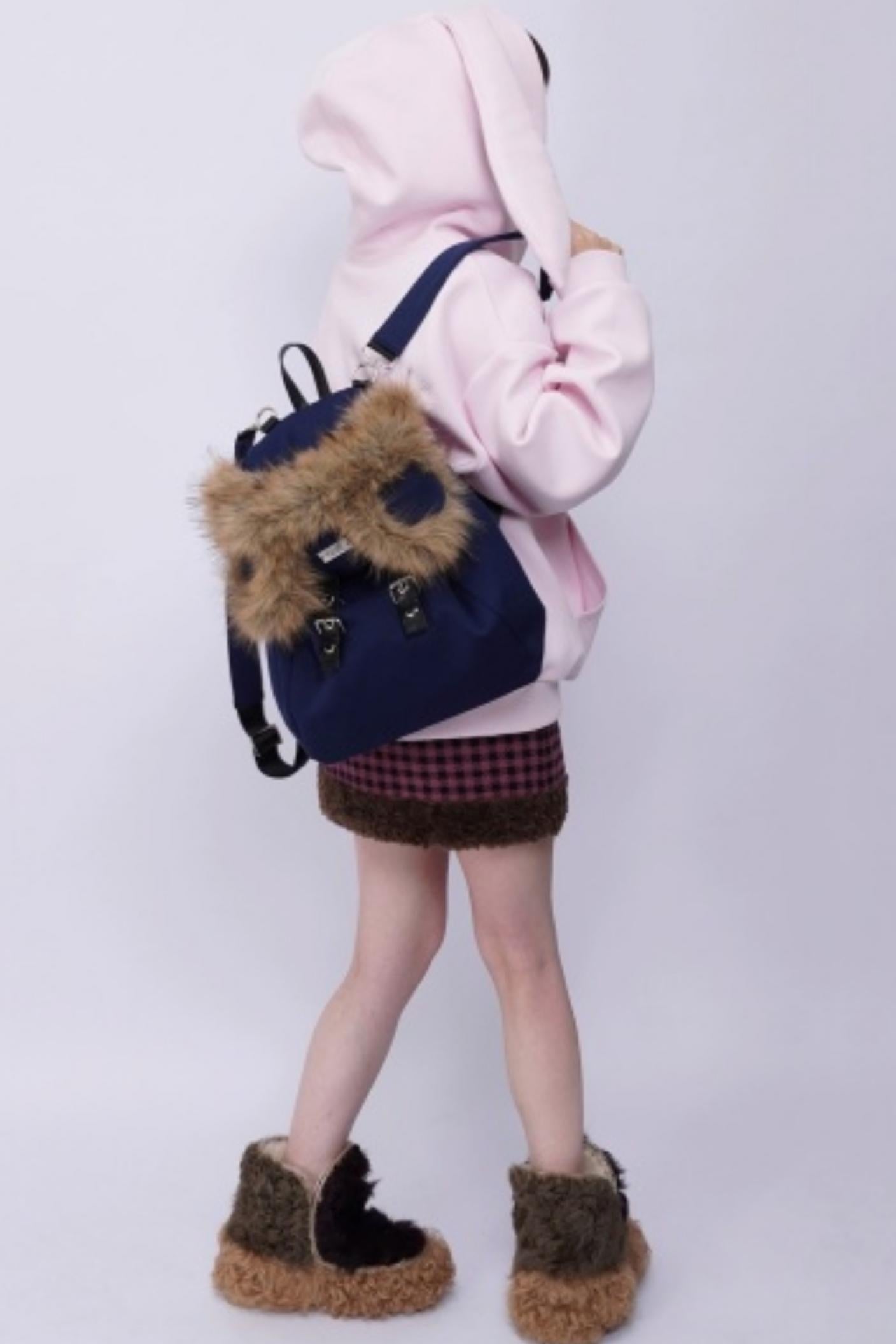 Furry Bear Crossbody Backpack