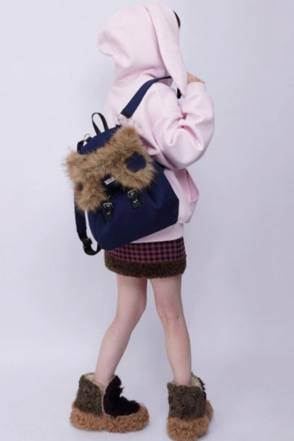 Furry Bear Crossbody Backpack