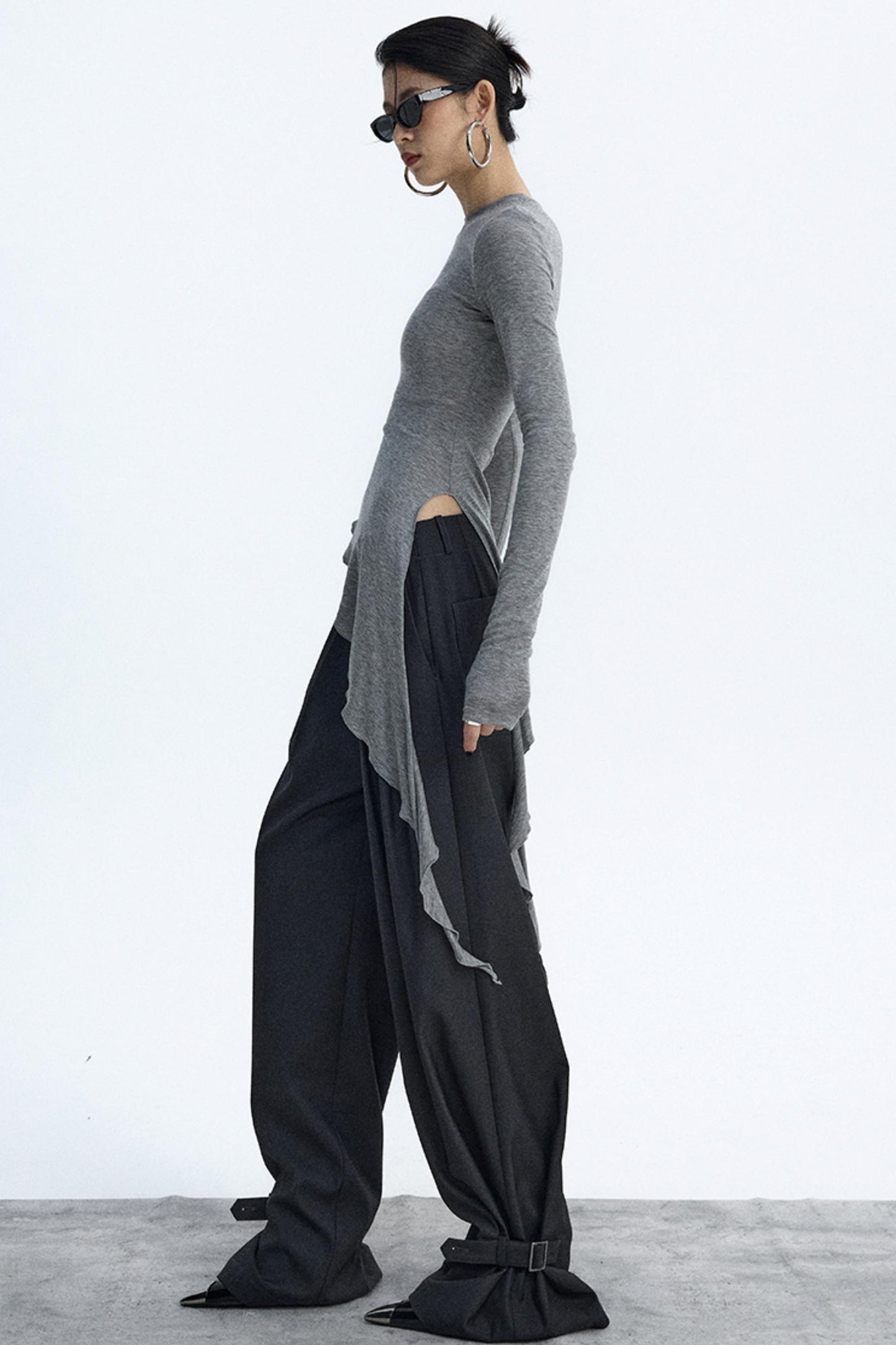 Ruffled Lyocell Asymmetrical Top