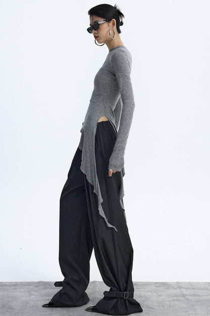 Ruffled Lyocell Asymmetrical Top