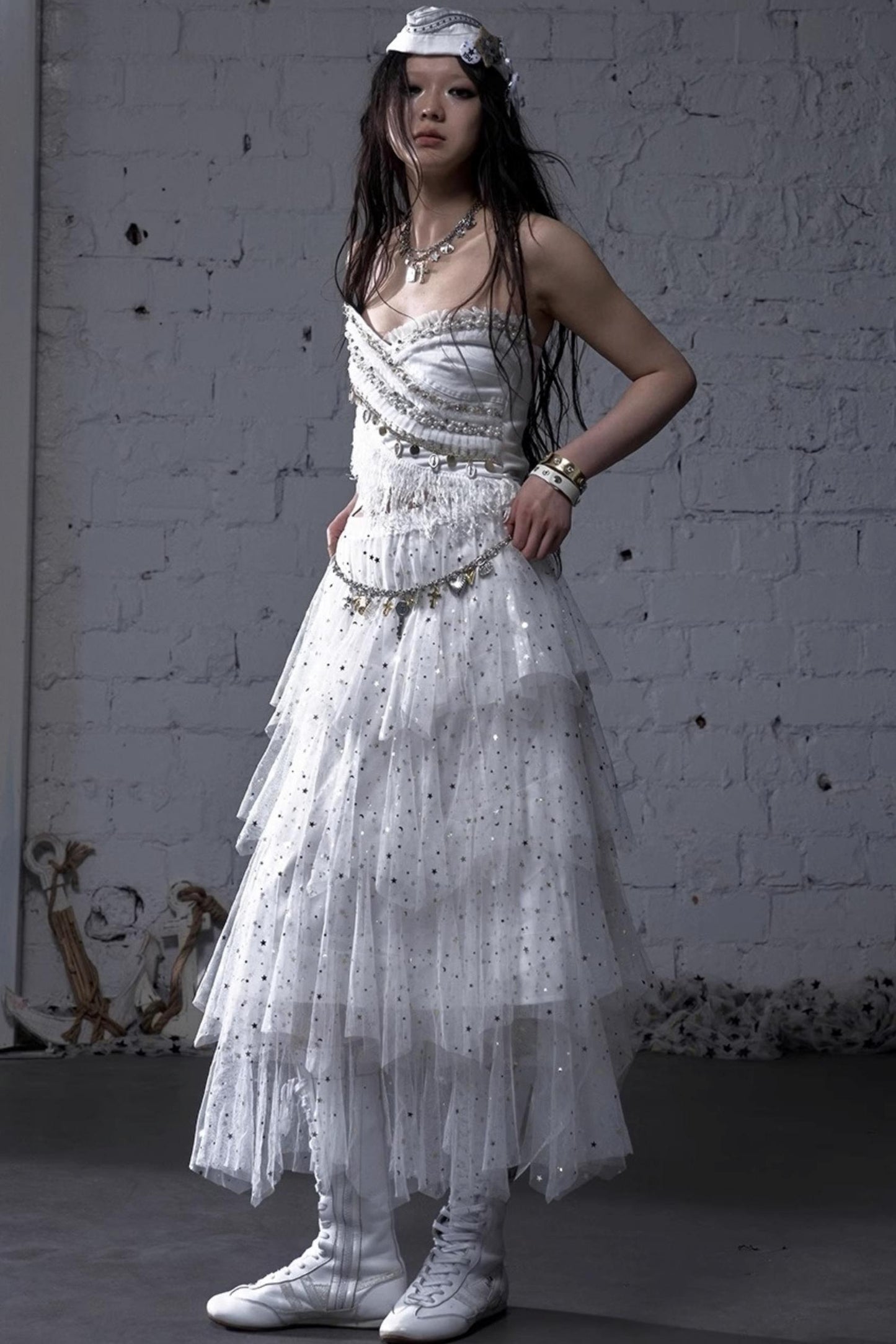 Fairycore Star Tiered Mesh Skirt