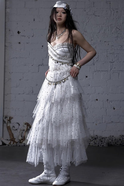 Fairycore Star Tiered Mesh Skirt