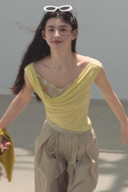 Swing Neck Check Slim Fit Crop Top