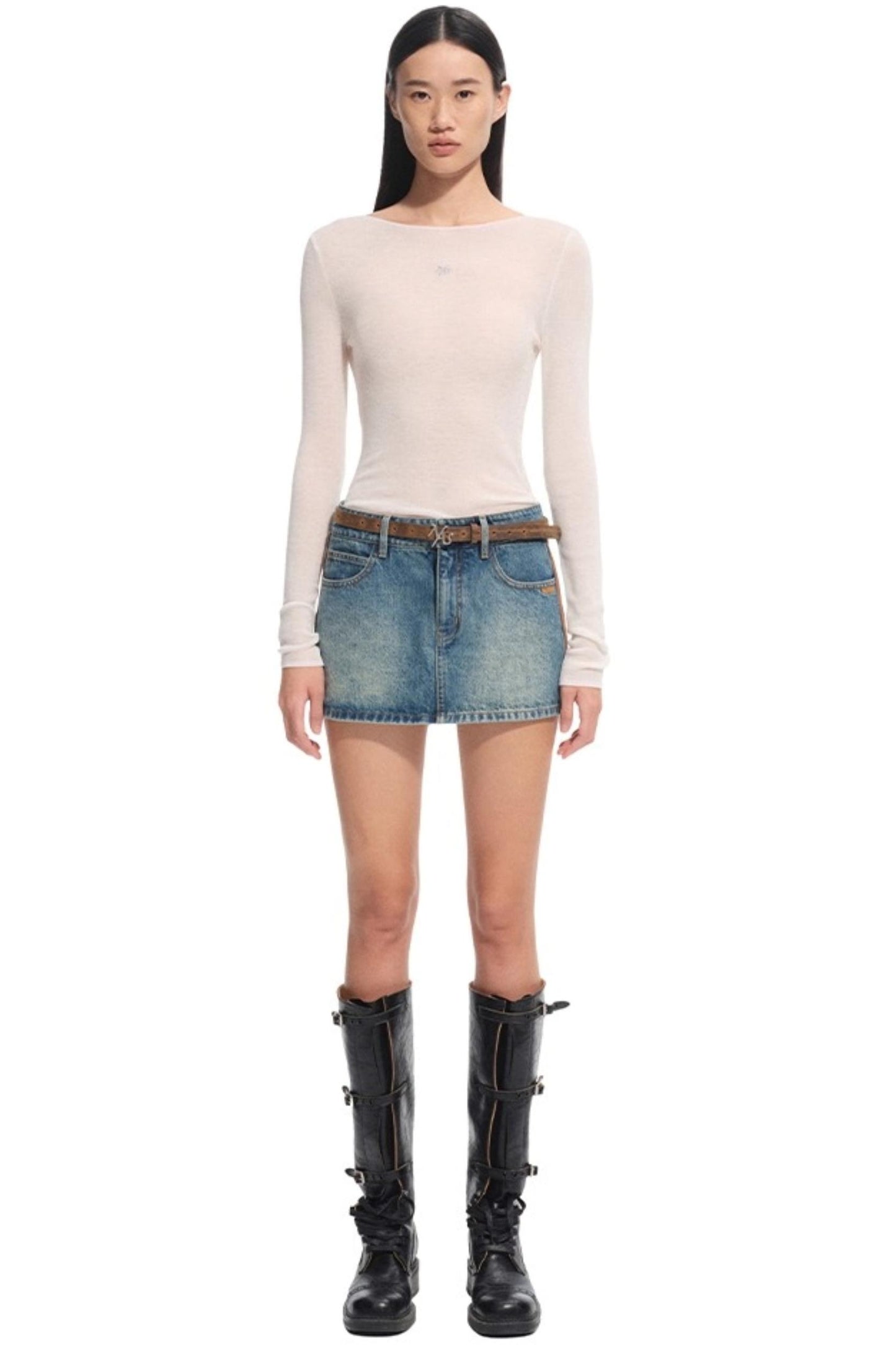 High Neck Long Sleeve Knit Wool Top