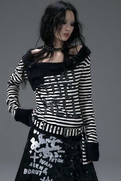 Diagonal Stripe Punk Long-Sleeve Top