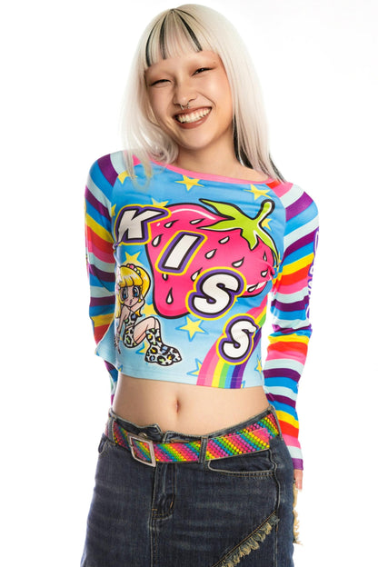 Sweet Printed Raglan Top