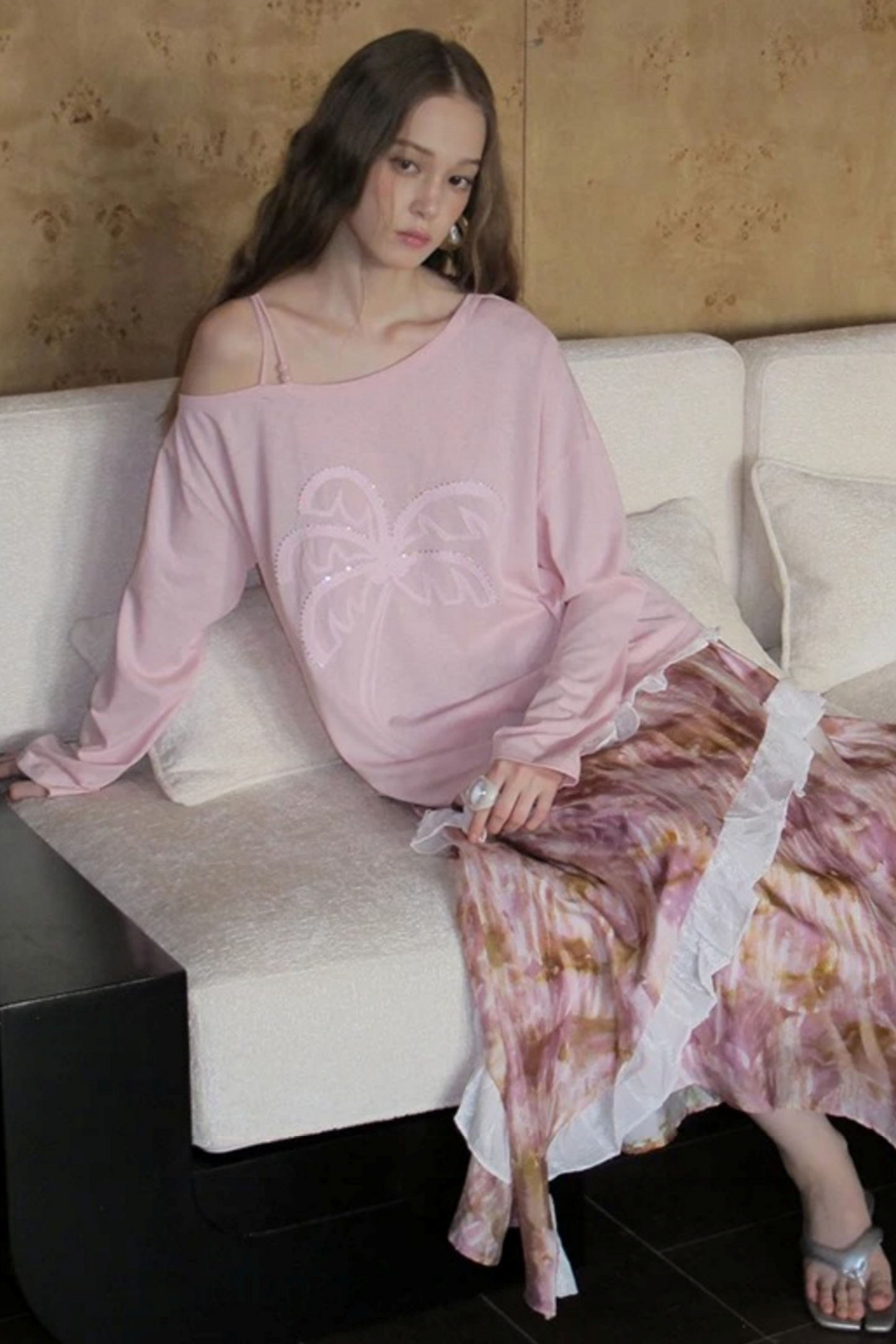 Sequin Embroidery Off-Shoulder Set-Up
