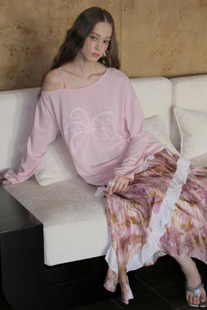 Sequin Embroidery Off-Shoulder Set-Up