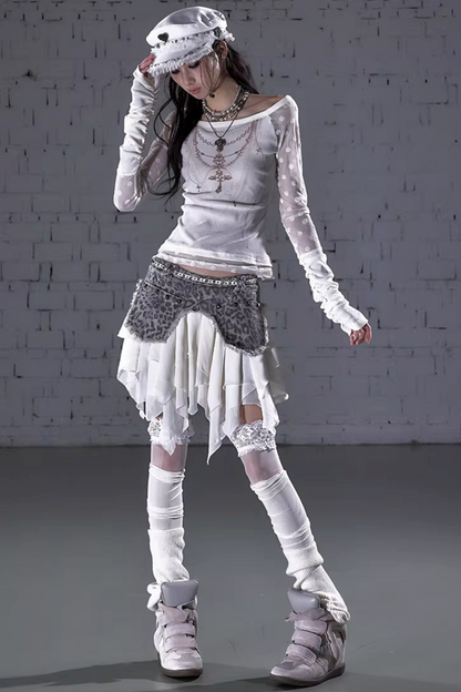 Retro Punk Chiffon Denim Skirt