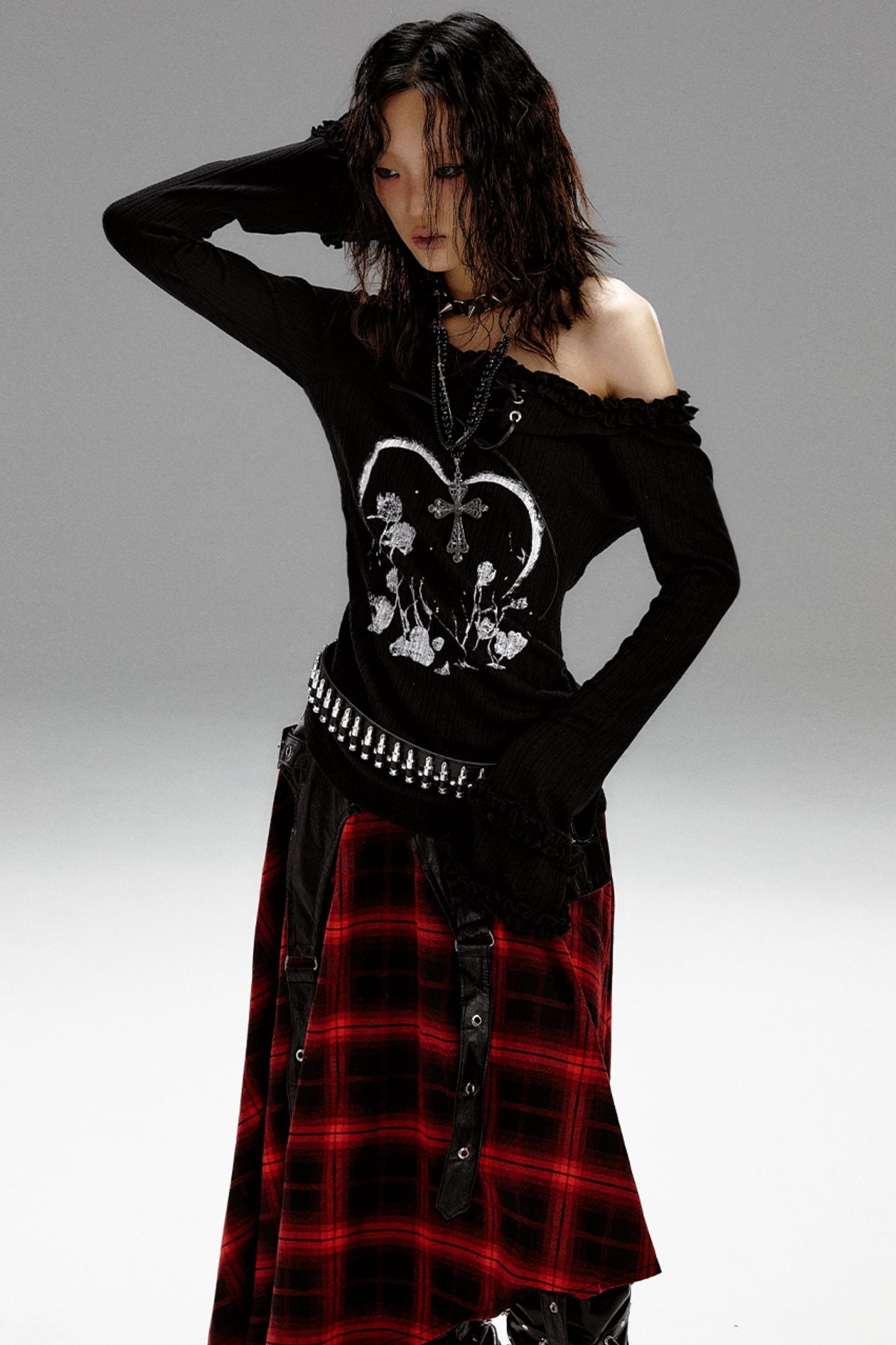 Retro Slim Print Hooded Knit Top