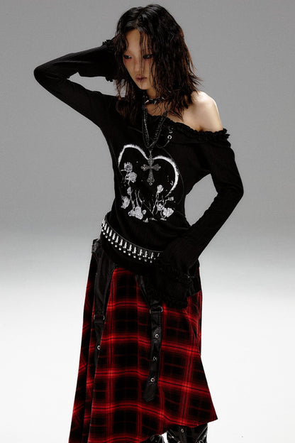 Retro Slim Print Hooded Knit Top