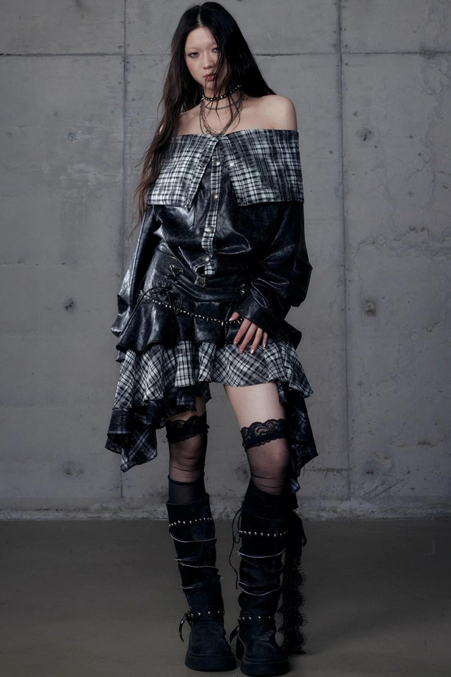 Dark Plaid Leather Top