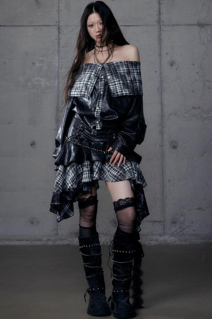 Dark Plaid Leather Top