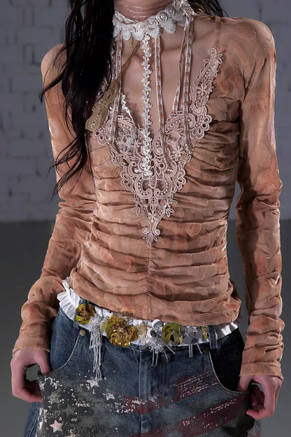 Vintage Samtbluse mit Spitze