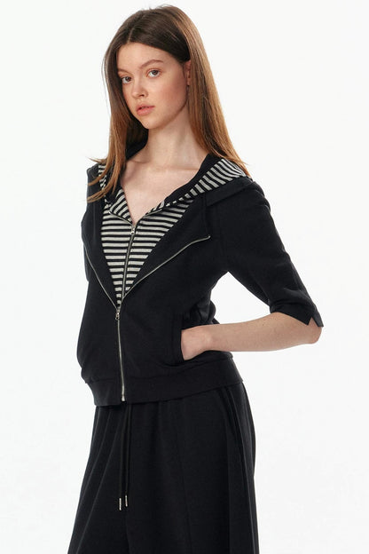 Patchwork Cropped Short Sleeve Hoodie
