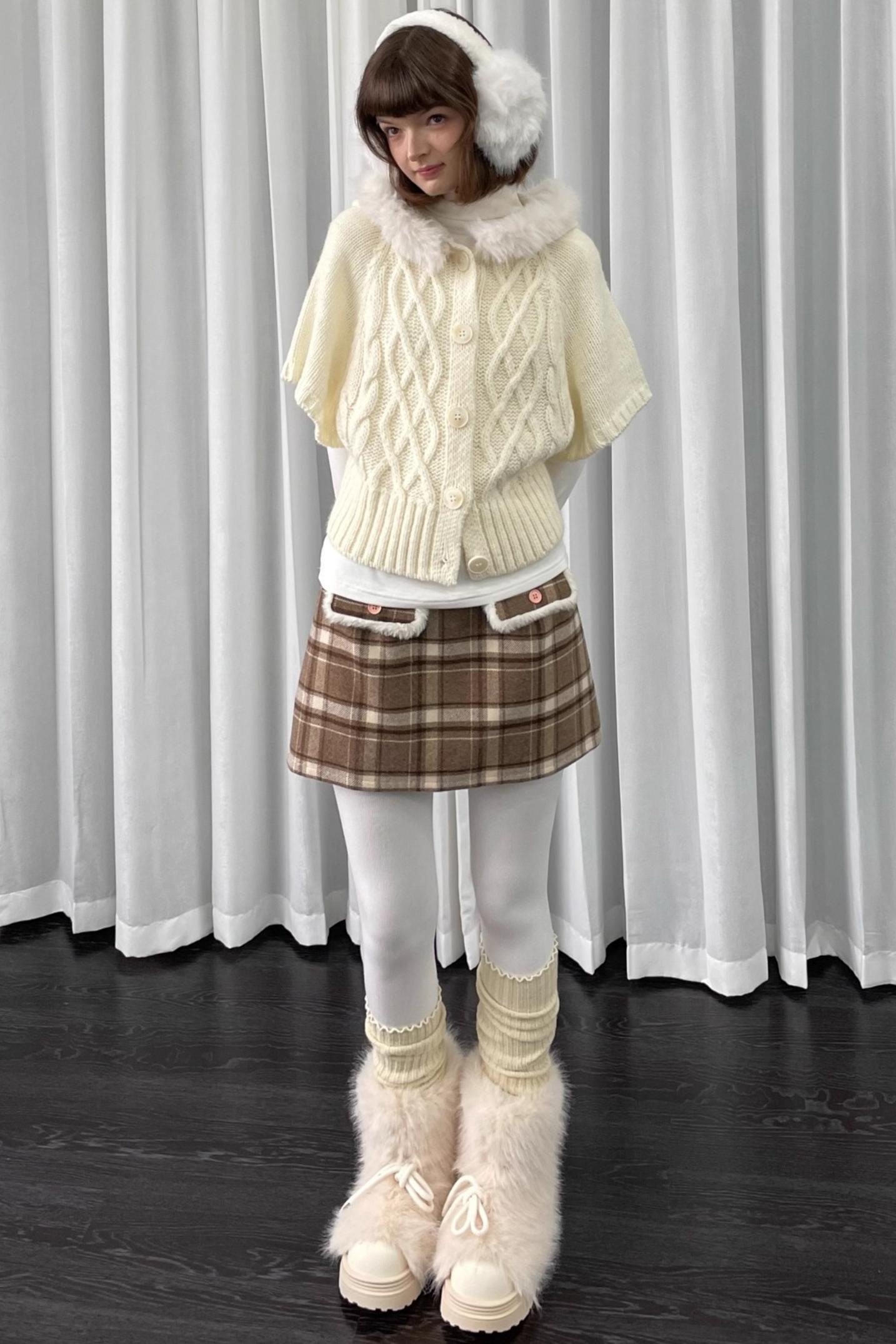 Off-White Fur Collar Knit Sweater Jacket