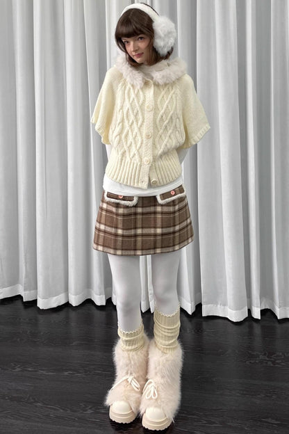 Off-White Fur Collar Knit Sweater Jacket