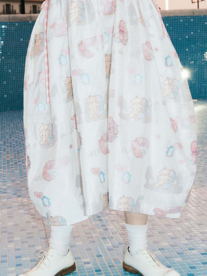 Cartoon Print Sheer Wave Suspender Dress