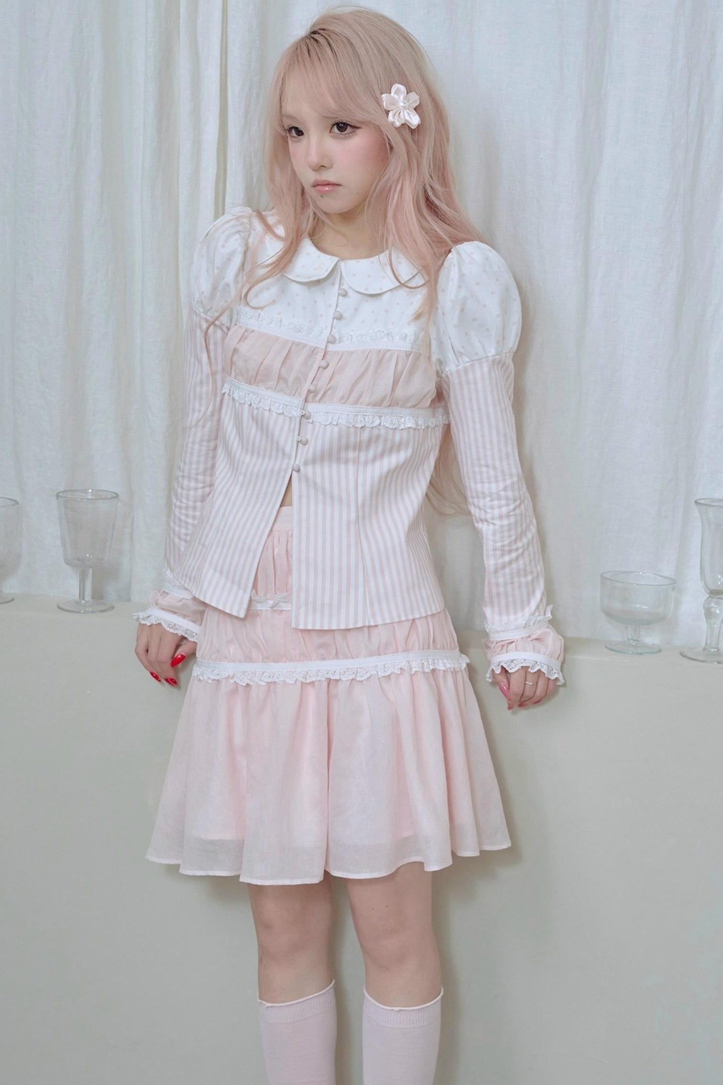 Pleated Lace Pink Skirt