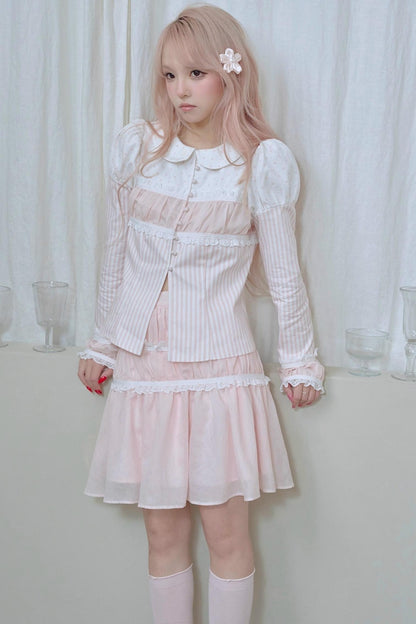 Pleated Lace Pink Skirt