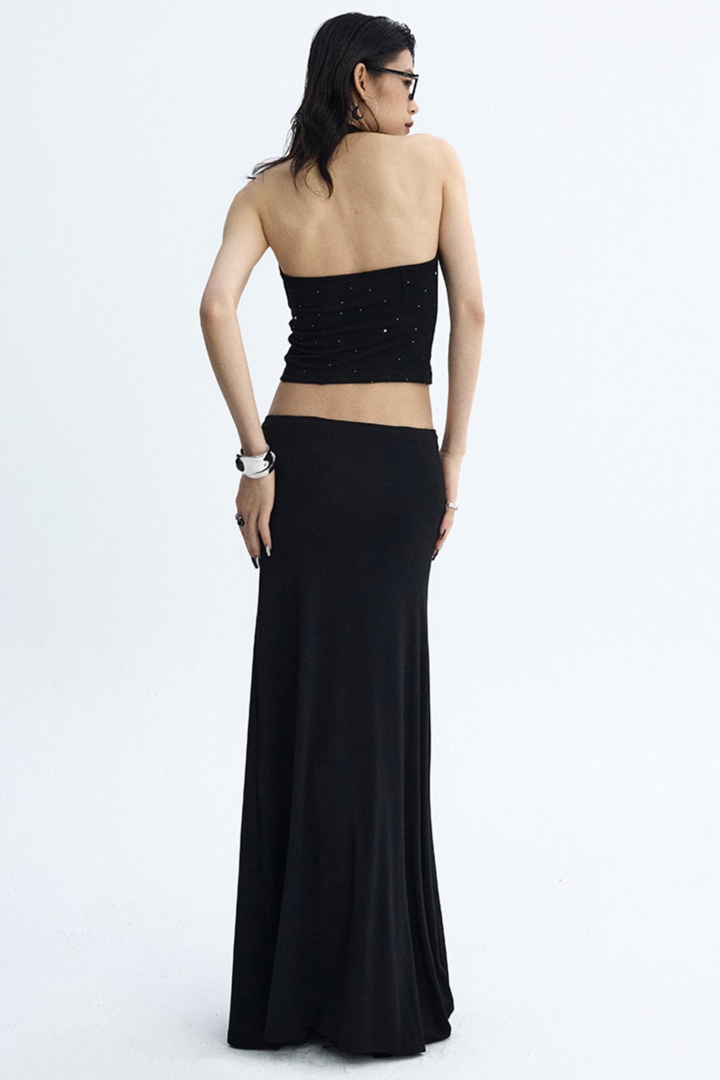 Black Draped Maxi Skirt