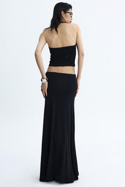 Black Draped Maxi Skirt