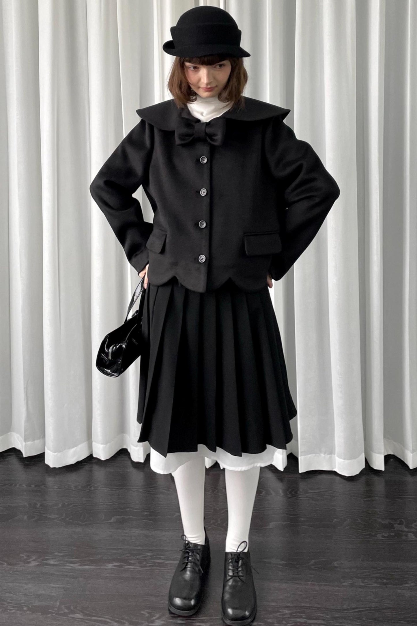 Black Woolen Bow Coat
