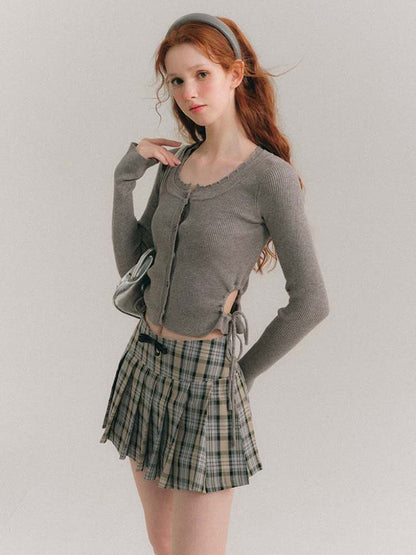 A-Line Stitch Pleated Mini Skirt