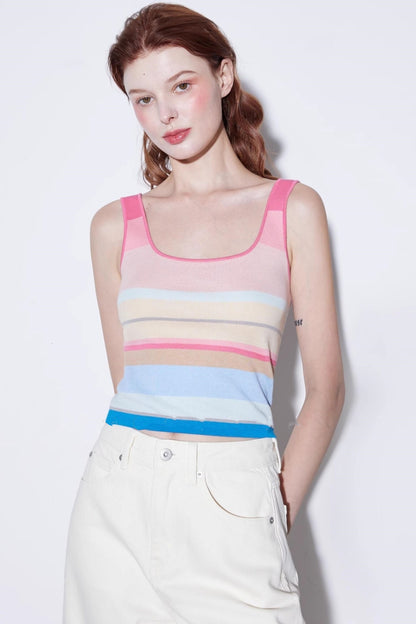 Summer Stripe Silk-Lycra Knit Vest