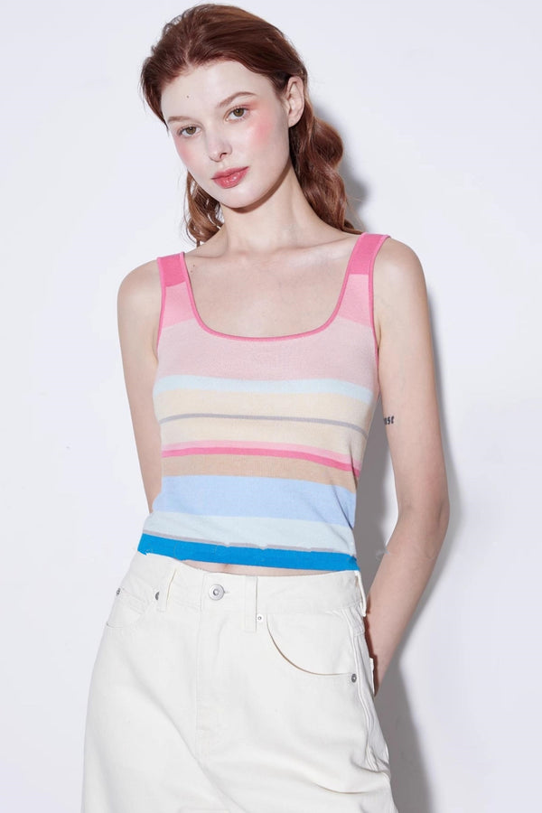 Summer Stripe Silk-Lycra Knit Vest