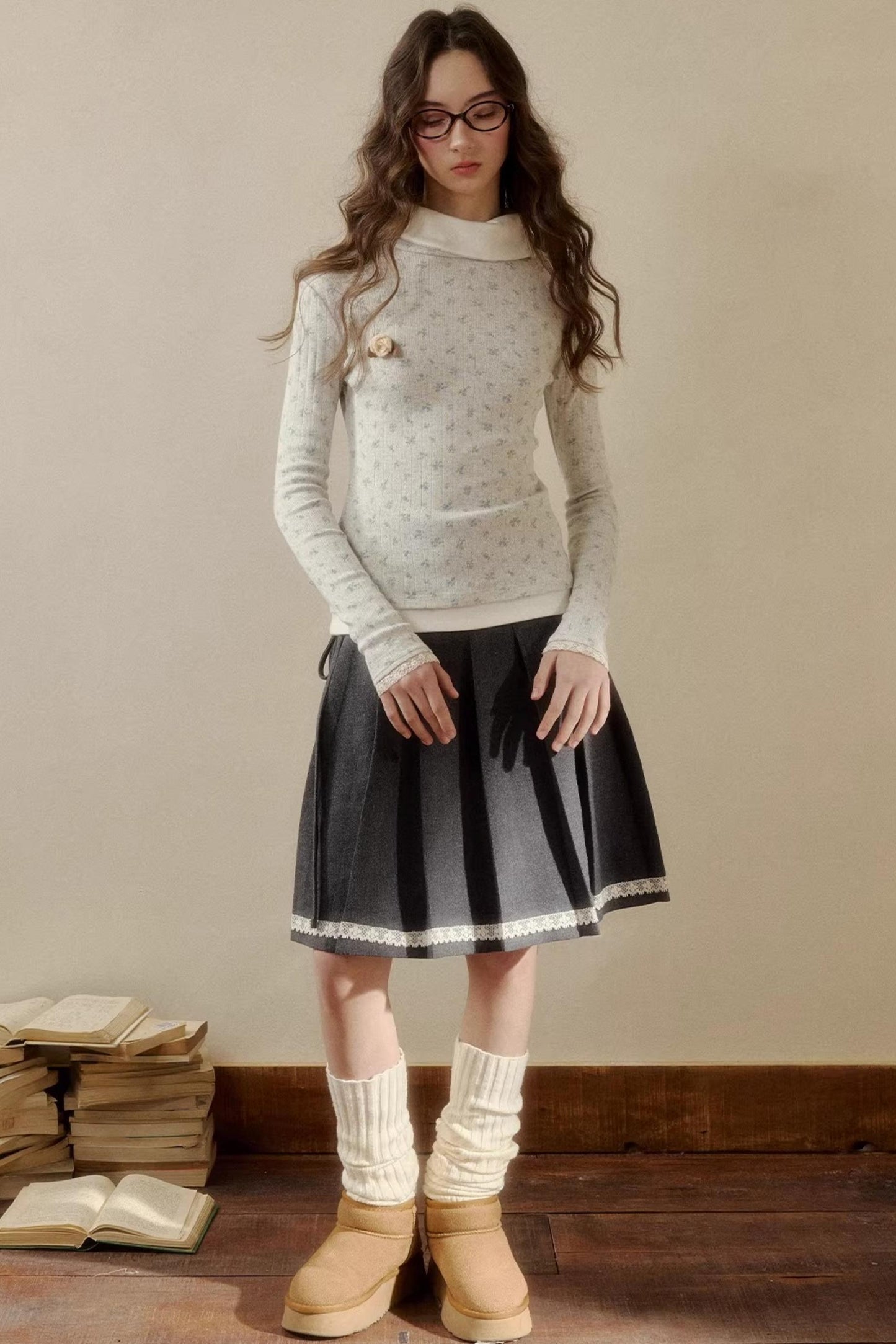 Floral Knit Long-Sleeve Top