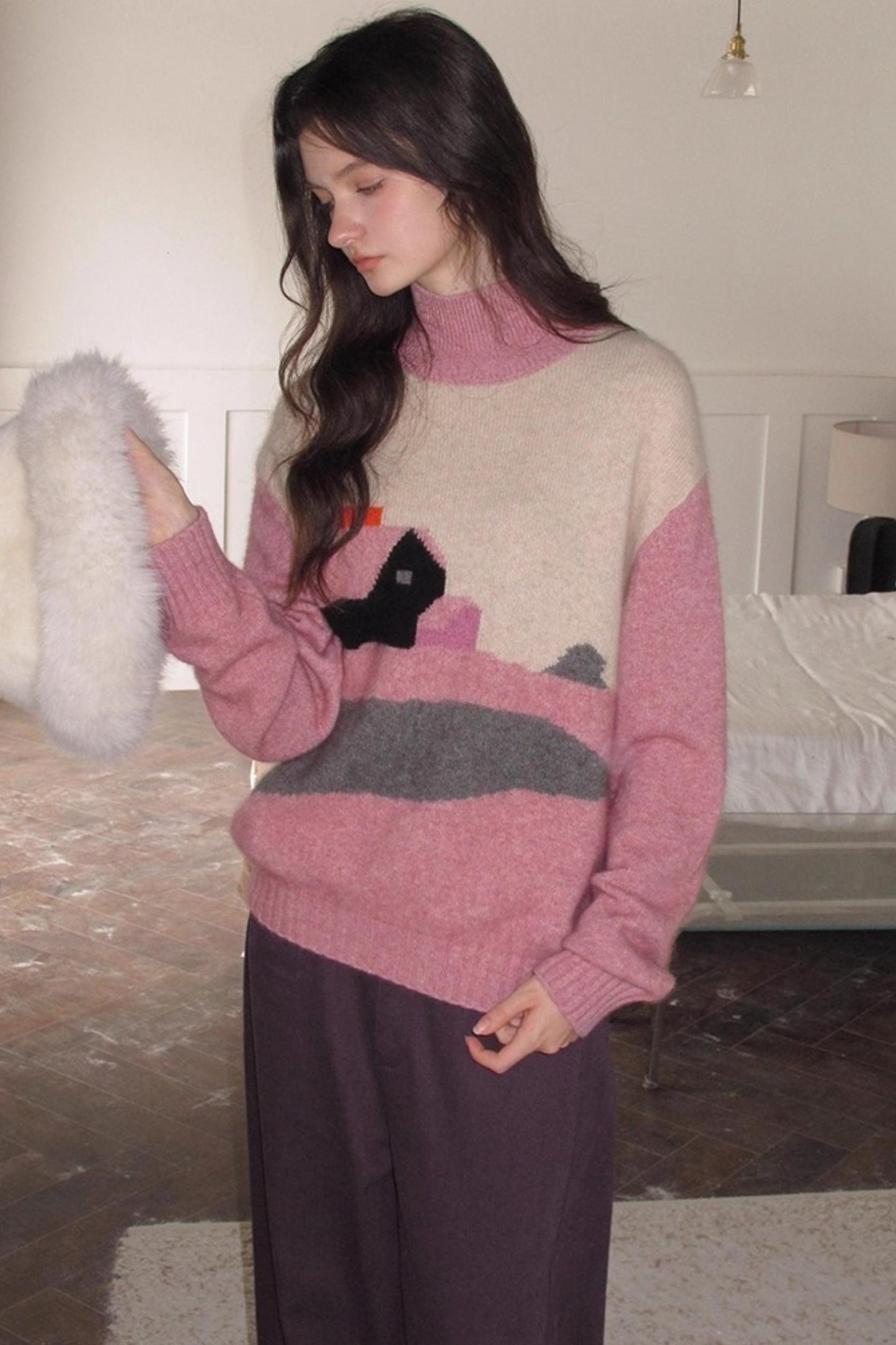 Pink Vintage Cashmere-Like Turtleneck Sweater