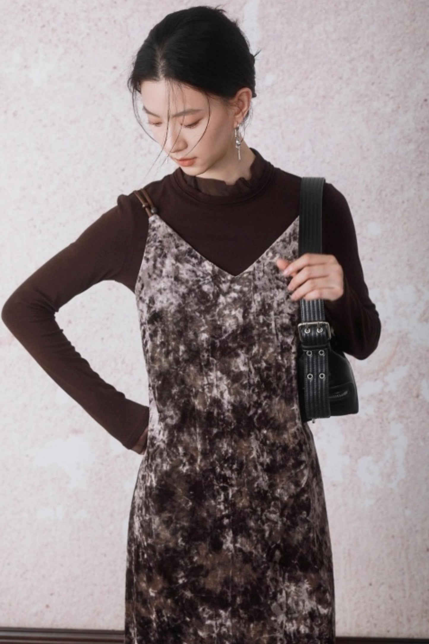 Chestnut Brown Patchwork Turtleneck Top