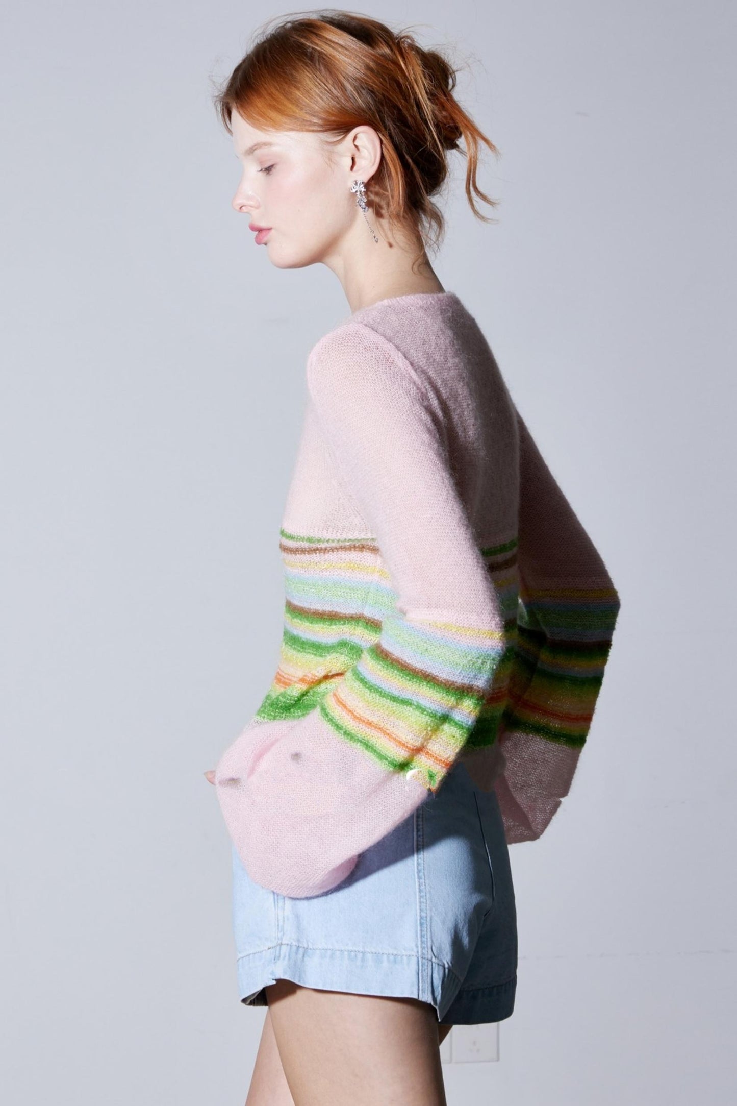 Mohair Silky Wool Rainbow Lantern Sleeve Sweater