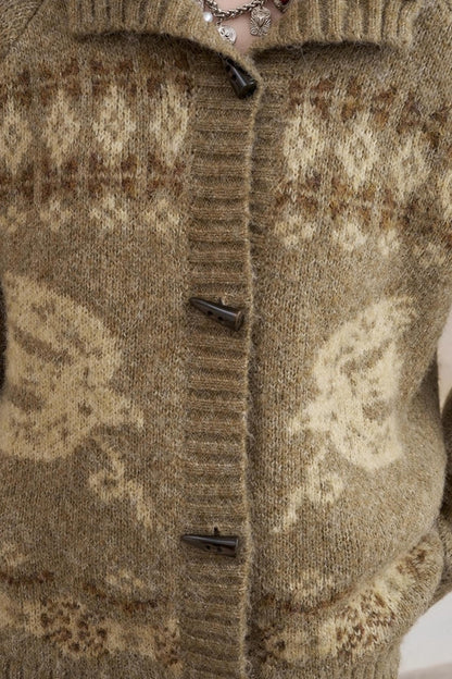 Bird Horn Buckle Loose Warm Cardigan