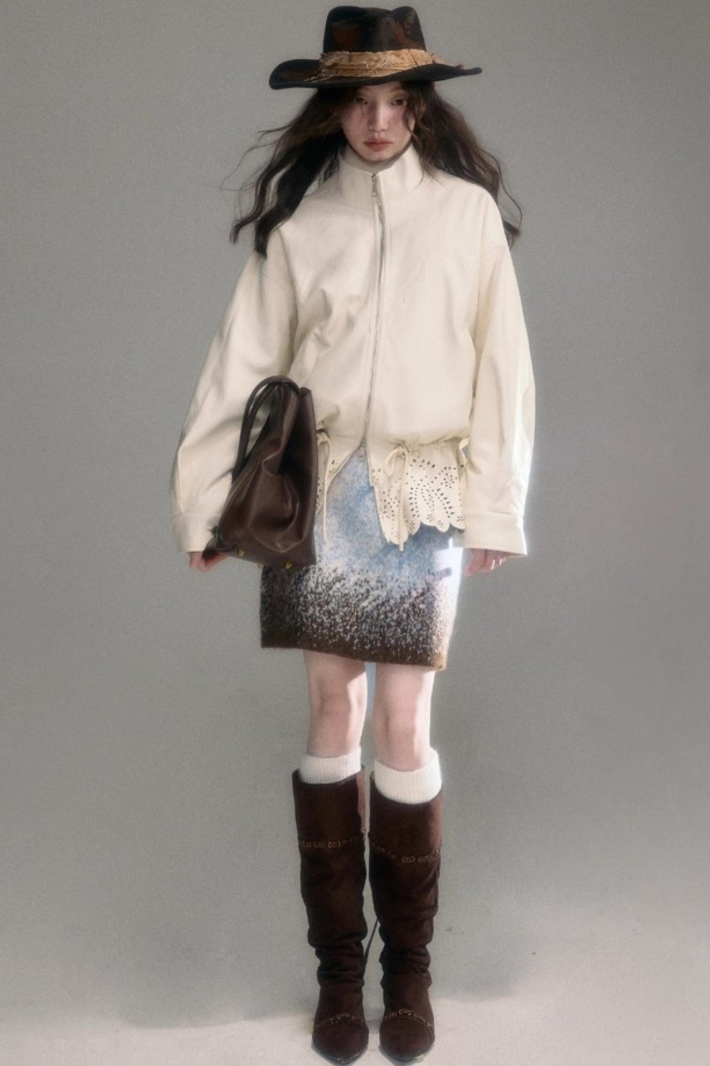 Hollow-Out Floral Leather Jacket