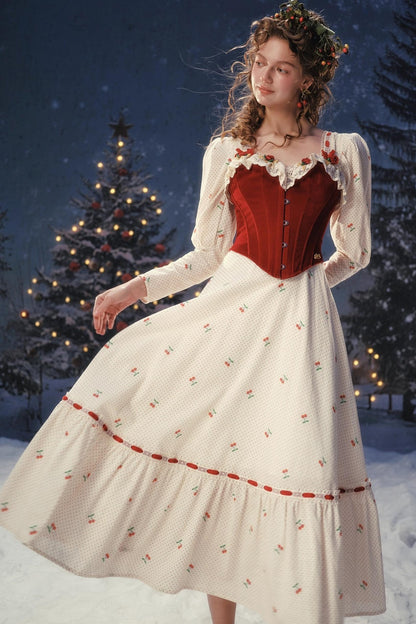 Red Velvet Lace Corset Dress Set-Up