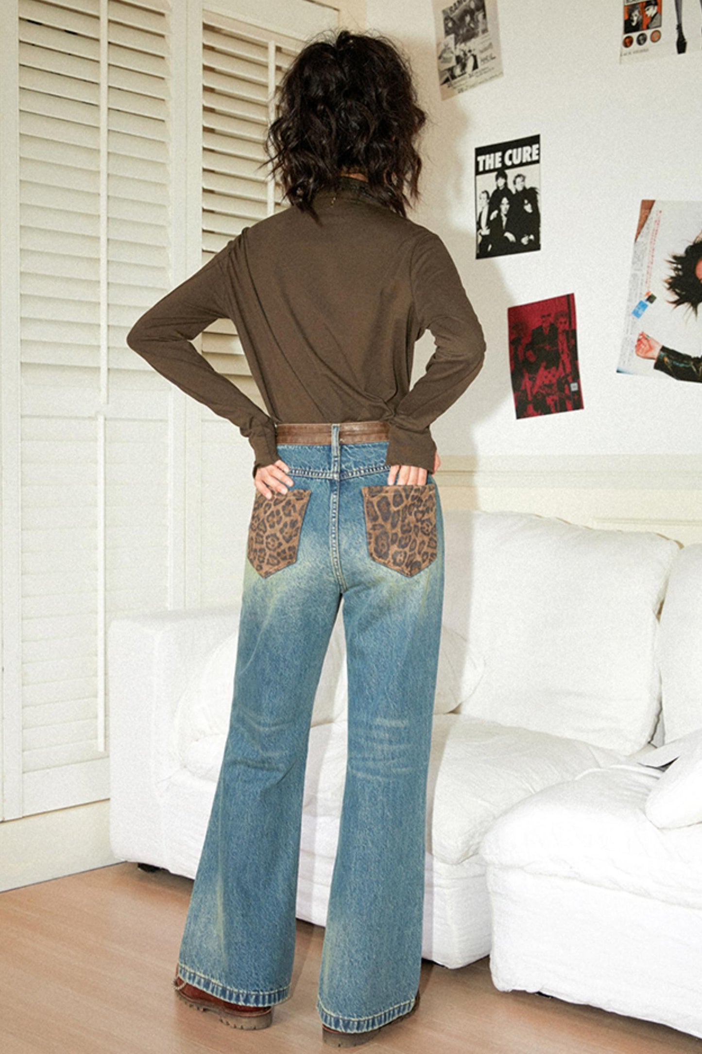 Leopard Stitch Flare Jeans