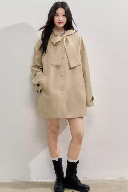 Vintage Bow Plaid Trench Coat