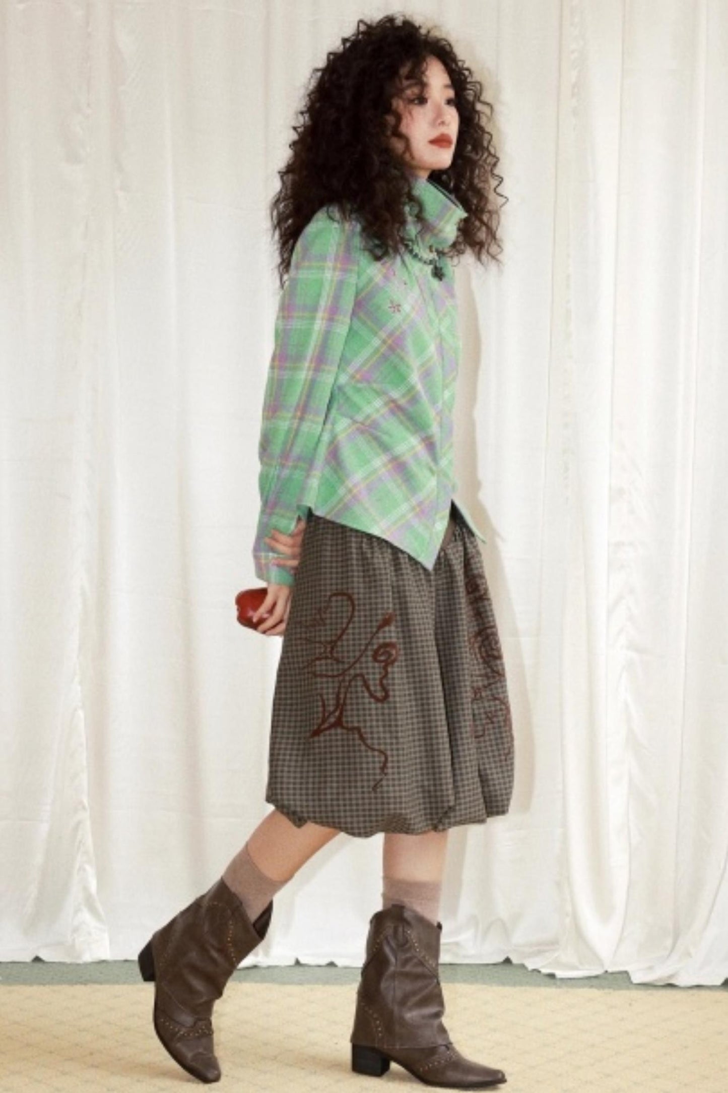 Brushed Plaid Lapel Shirt