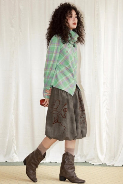 Brushed Plaid Lapel Shirt