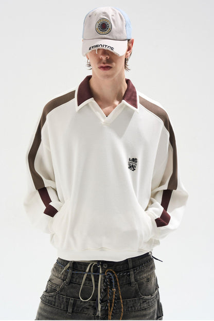 Contrasting Long Sleeve Polo Sweatshirt